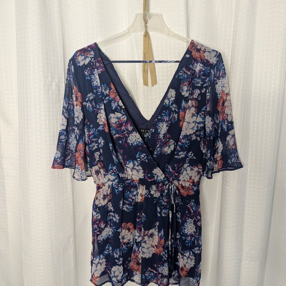 As U Wish Shorts Romper, Navy with floral design, Size S